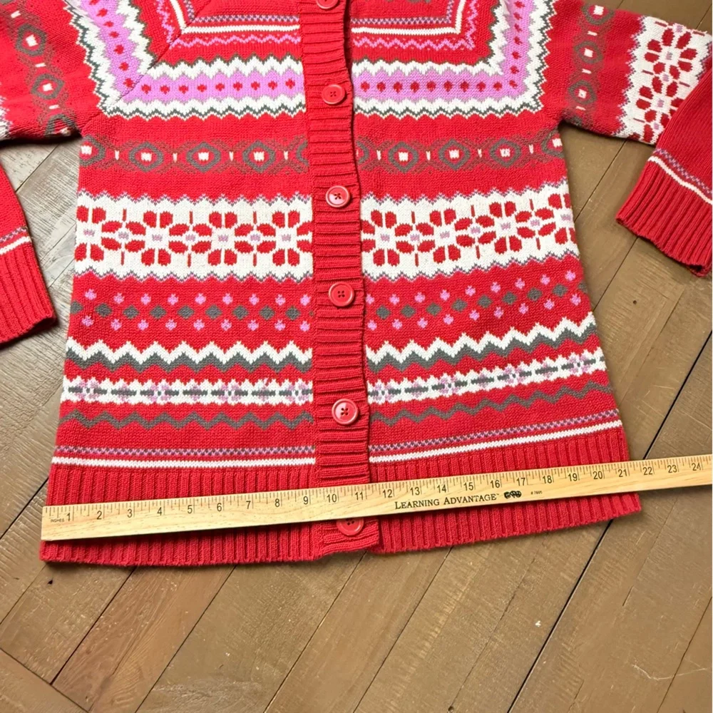 Basic Editions Red Fair Isle Button  Christmas Sweater Women’s Large Xmas Winter - Picture 5 of 8